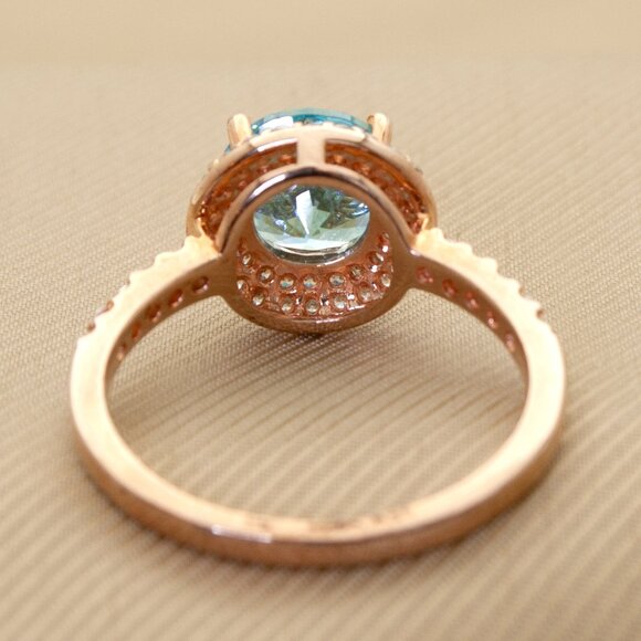 Vintage Gold Ring with Blue Topaz & CZ Diamond Halo, Stamped 925 Size 6.75 - Picture 5 of 10